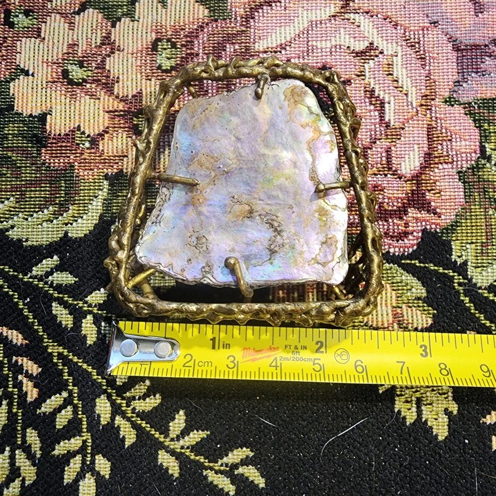 70s Vintage Brass and Abalone Brutalist Style Belt Buckle